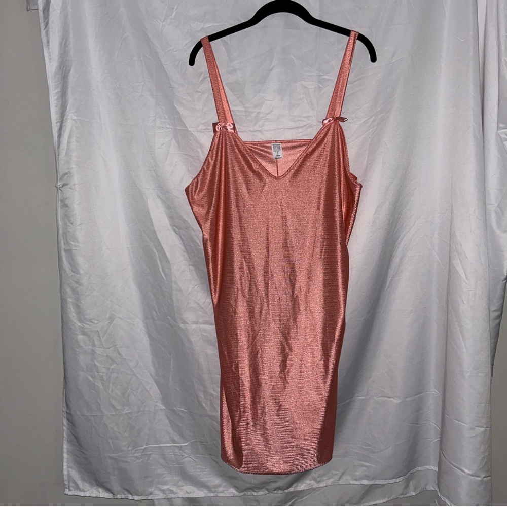 Petra Fashions Camisole Shimmering Pink Bow Straps Mini Dress Sleeveless Silky